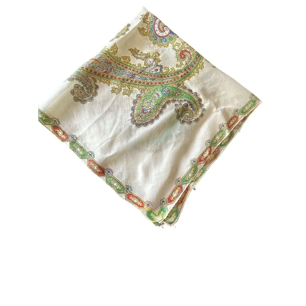 Vintage Paisley Silk Scarf With Multicolor Design